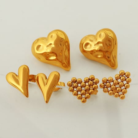 1 paire de boucles d'oreilles à tige en acier inoxydable plaqué or  pour femme, série simple, motif cœur simple 2