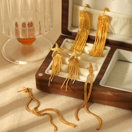 1 pair simple series high-end tassel stainless steel  gold plated women stud earrings 2