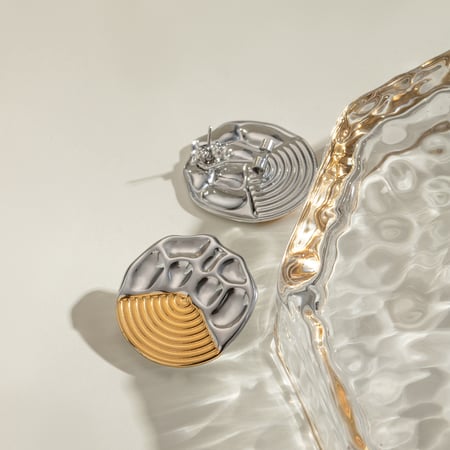 1 pair simple series retro geometric stainless steel  gold plated women stud earrings