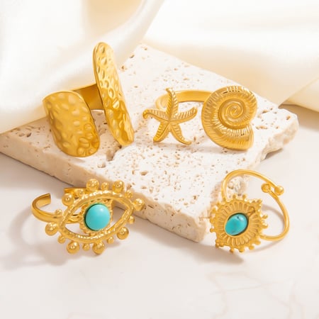 1 Piece Luxurious Series Elegant Eye Shape Nature Stone Stainless Steel Gold Color Women's Adjustable Rings 2