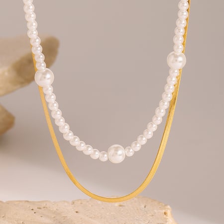 1 Piece Luxurious Series Retro Line Fashionable Stainless Steel Gold Color Women's Layered Necklaces 2