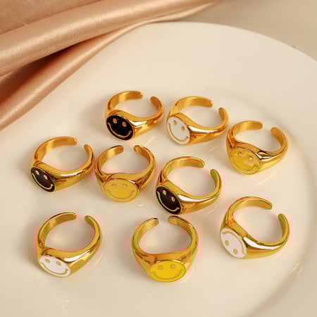1 pair simple series simple cartoon stainless steel  gold plated women adjustable rings 2