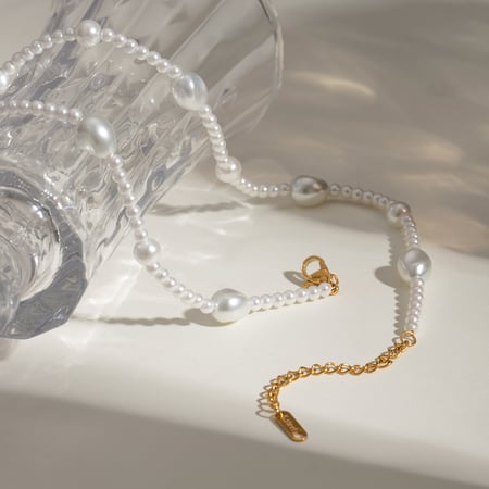 1 piece classic series retro beads stainless steel  gold plated artificial pearl women beaded necklaces 2