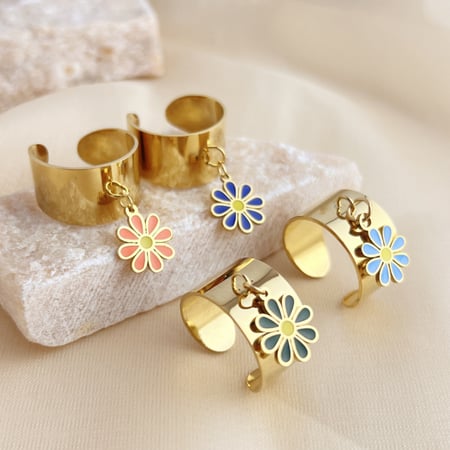 1 Stück Romantische Serie Süße Blume Edelstahl Gold Farbe Damen verstellbare Ringe 2