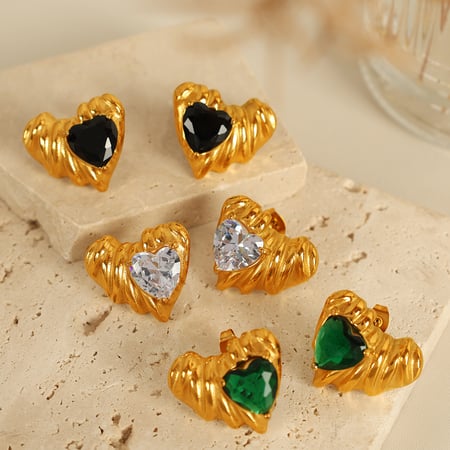 1 paire de boucles d&#39;oreilles à tige en acier inoxydable plaqué or  avec zircons pour femme, style rétro, série simple 2