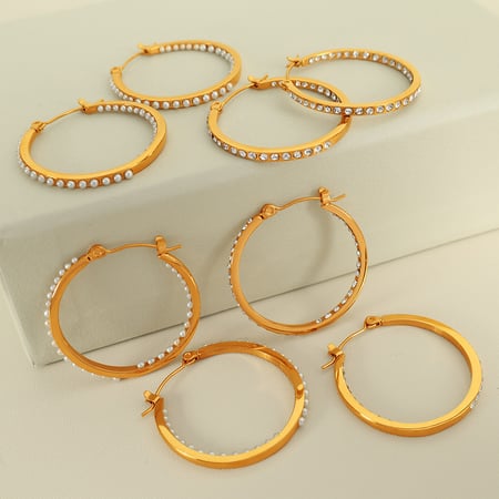 1 çift basit seri retro geometrik paslanmaz çelik  altın kaplamalı yapay elmas kadın halka küpe 2
