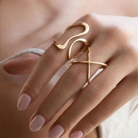 1 piece simple style geometric stainless steel  gold plated women's adjustable rings 2
