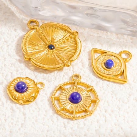 1 Piece Novelty Series Retro Eye Blue Nature Stone Stainless Steel Gold Color Women's Pendants 2