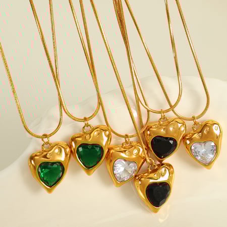 1 piece simple series retro heart stainless steel  gold plated zircon women pendant necklaces 2