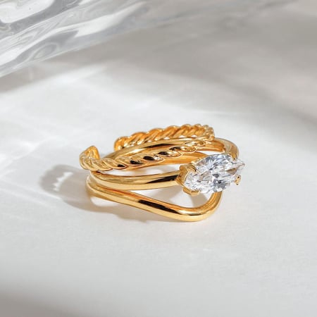 1 Piece Luxurious Series Vintage Oval Stainless Steel Gold Color Women's Ring Sets 2