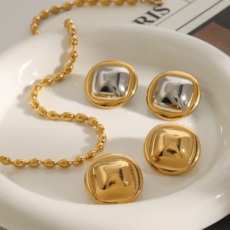 1 paar simple series  viereck edelstahl gold farbe damen ohrstecker 2
