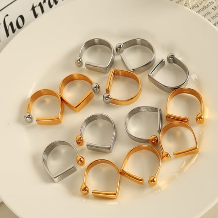 1 paire de bagues ajustables géométriques simples en acier inoxydable plaqué or  pour femme 2