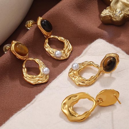 1 Pair Classic Series Retro Geometric Titanium Steel   Gold Color  Women's Drop Earrings 2