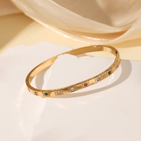 1 Piece Classic Series Elegant Mixed Color Square Stainless Steel Gold Color Women's Bangles 2