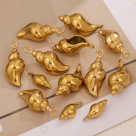 1 Piece Marine Series Simple Conch Shape Stainless Steel Gold Color Women's Pendants
