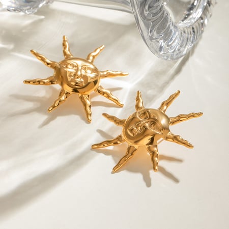 1 paire de boucles d'oreilles à tige rétro soleil/lune en acier inoxydable plaqué or  pour femme
