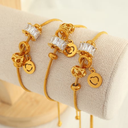 bracelet à breloques pour femme, série simple, style décontracté, en acier inoxydable plaqué or , avec zircons 2