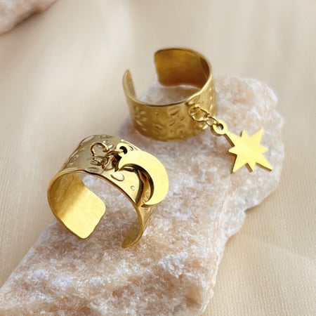 1 Piece Designable Series Chic Moon Dangle Stainless Steel Gold Color Women's Adjustable Rings 2