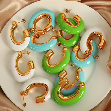 1 pair simple series casual geometric stainless steel  gold plated women hoop earrings 2