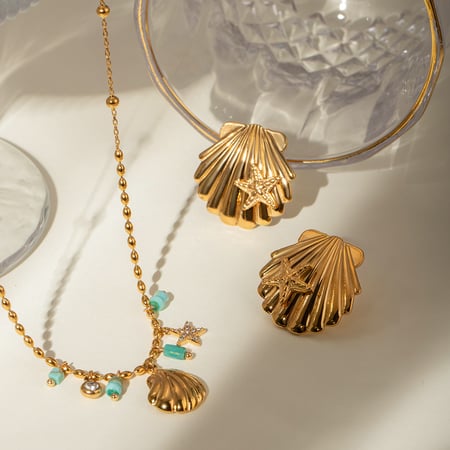 europäische und amerikanische grenzüberschreitende -stil  ozean serie 18 karat gold edelstahl muschel klebrige seestern ohrringe ohrringe schmuck für frauen 2