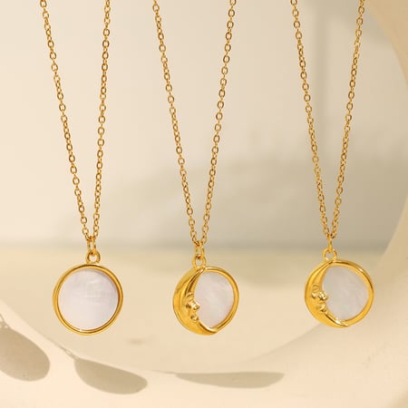 1 Piece Romantic Series Classic Sun/Moon Titanium Steel   Gold Color  Shell Women's Pendant Necklaces