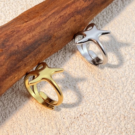 1 Piece Simple Series Star Shape Stainless Steel Gold Color Women's Adjustable Rings 2