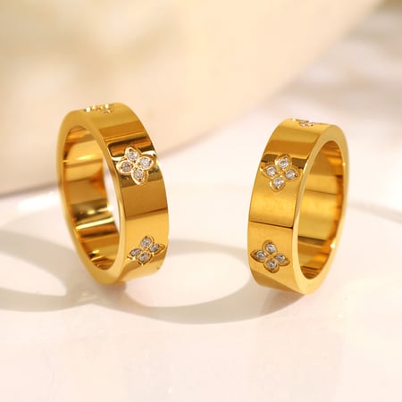 1 pair classic series chic geometric titanium steel  gold color plated zircon women's single rings