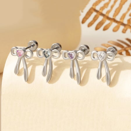 1 Piece Glamorous Series Sweet Bow Knot Shape Lightweight Titanium Steel Zircon Women's Stud Earrings 2