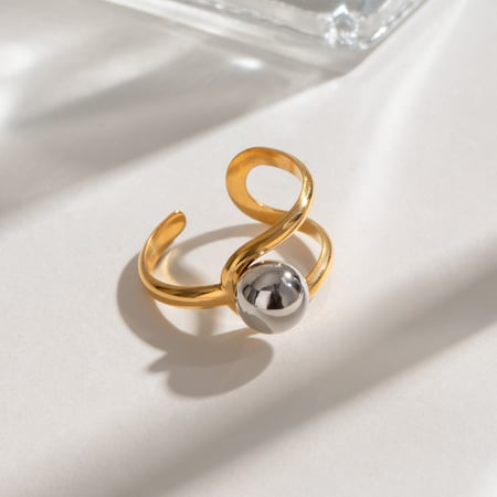 1 pair simple series daily line stainless steel  gold plated women adjustable rings