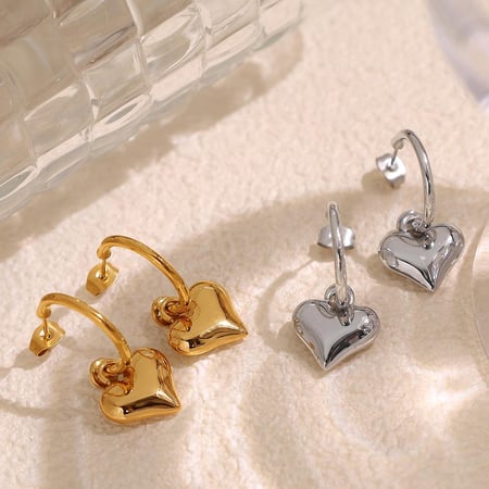 1 Pair Romantic Series Sweet Heart Titanium Steel   Gold Color  Women's Drop Earrings 2