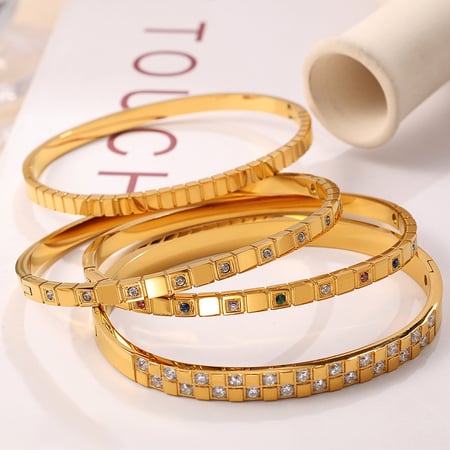 Bracelet pour femme, série simple, classique, géométrique, en acier inoxydable, couleur or, strass 2
