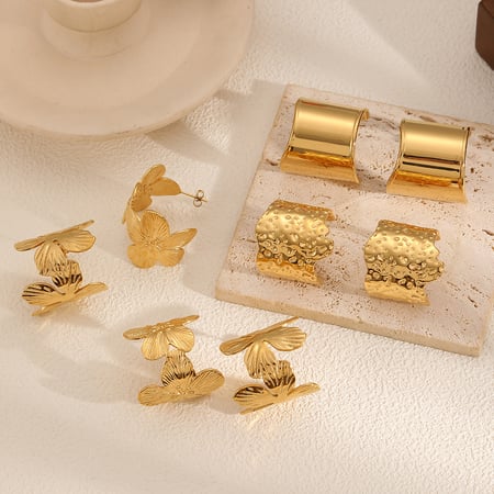 1 paire de boucles d'oreilles à tige en acier inoxydable doré pour femme 2