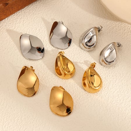 1 Paar einfache Serie lässig geometrische Edelstahl Gold Farbe Damen Ohrstecker 2