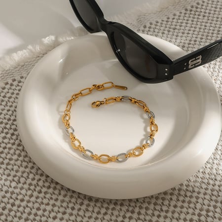 1 Piece Simple Series Streamline Round Stainless Steel Gold & Silver Color Women's Chain Bracelets