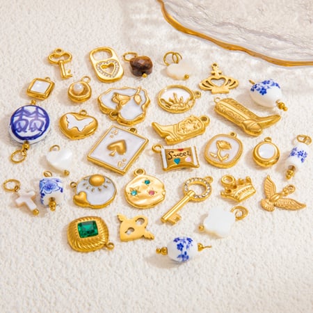 1 paire de pendentifs rétro soleil/lune en acier inoxydable plaqué or  pour femme, série luxueuse 2