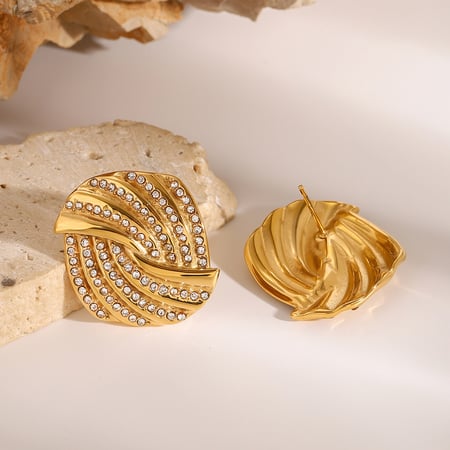 1 paar simple series daily vierhoekige roestvrijstalen  vergulde strass dames oorbellen