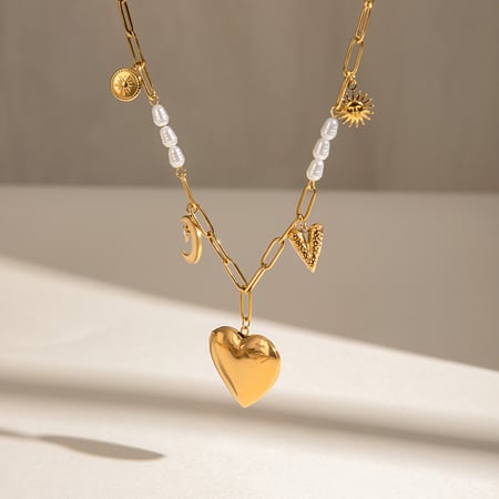 1 stuk romantische serie elegante hart roestvrij staal  vergulde dames hanger kettingen