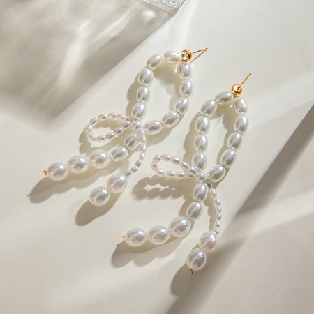 1 paire de boucles d'oreilles pendantes pour femmes, série luxueuse, élégantes, en acier inoxydable plaqué or , avec perles artificielles 2