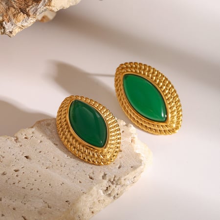 1 pair classic series retro geometric stainless steel  gold plated natural stone women stud earrings