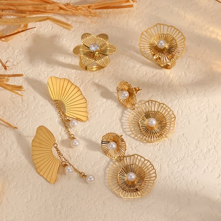 1 pair simple series daily flower stainless steel  gold plated artificial pearl women stud earrings 2