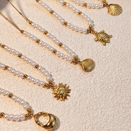 1 Piece Oceanic Stainless Steel Gold Color Women's Beaded Necklaces 2