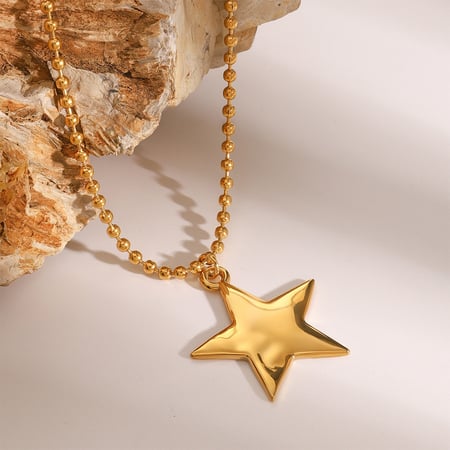 1 Piece Modern Series Daily Solid Pentagram Stainless Steel Gold Color Women's Pendant Necklaces 2