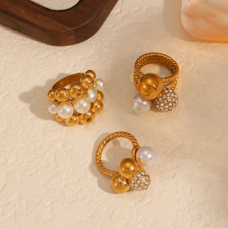 1 pair simple series retro polka dots  gold plated artificial pearl single rings 2