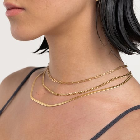 1 Piece Modern Series Daily Line Stainless Steel Gold Color Chic Women's Layered Necklaces 2