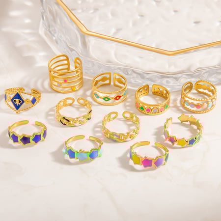 1 Piece Charming Series Chromatic Star Shape Oil- Glazing Stainless Steel Gold Color Women's Adjustable Rings 2