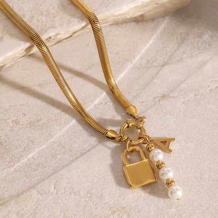 1 piece simple series classic geometric stainless steel  gold plated artificial pearl women charm bracelets