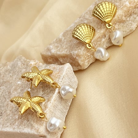 1 Pair Oceanic Stainless Steel Gold Color Drop Earrings