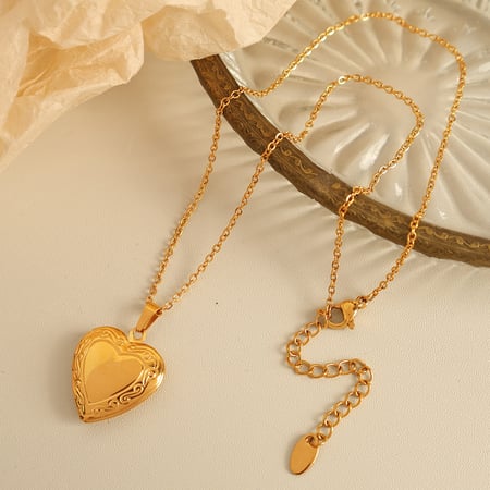 collier avec pendentif en forme de cœur simple en acier inoxydable plaqué or  pour femme, 1 pièce
