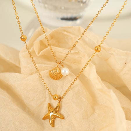 1 piece simple series simple turtle stainless steel  gold plated artificial pearl women layered necklaces