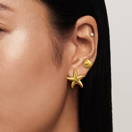 1 paire de boucles d'oreilles pour femme en acier inoxydable plaqué or  avec strass, série romantique, motif étoile de mer